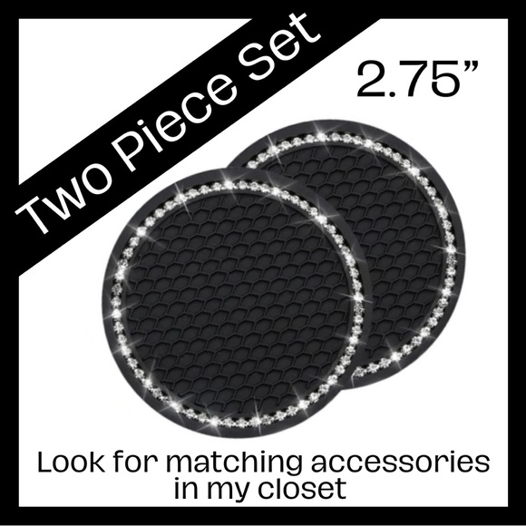 New! Rhinestone Outline Car Coasters Black 2 Pack for Cupholders - Picture 1 of 2
